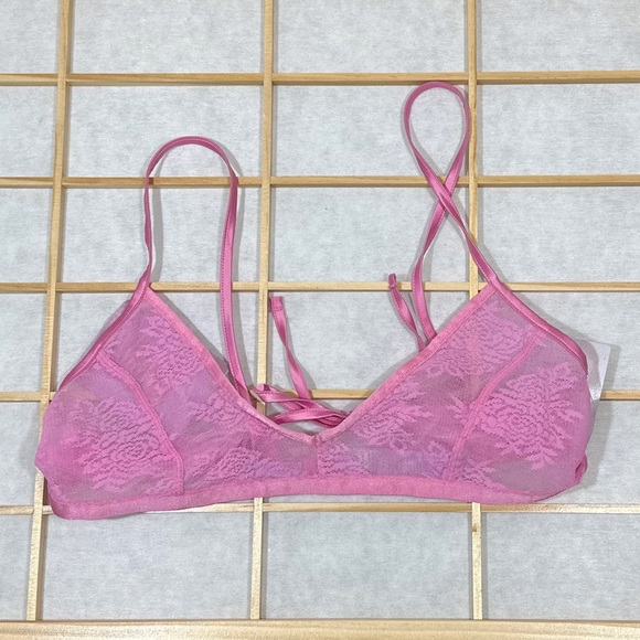 Savage X Fenty Pink Floral Lace Tie Back Bralette NWT [7050] - Picture 3 of 9